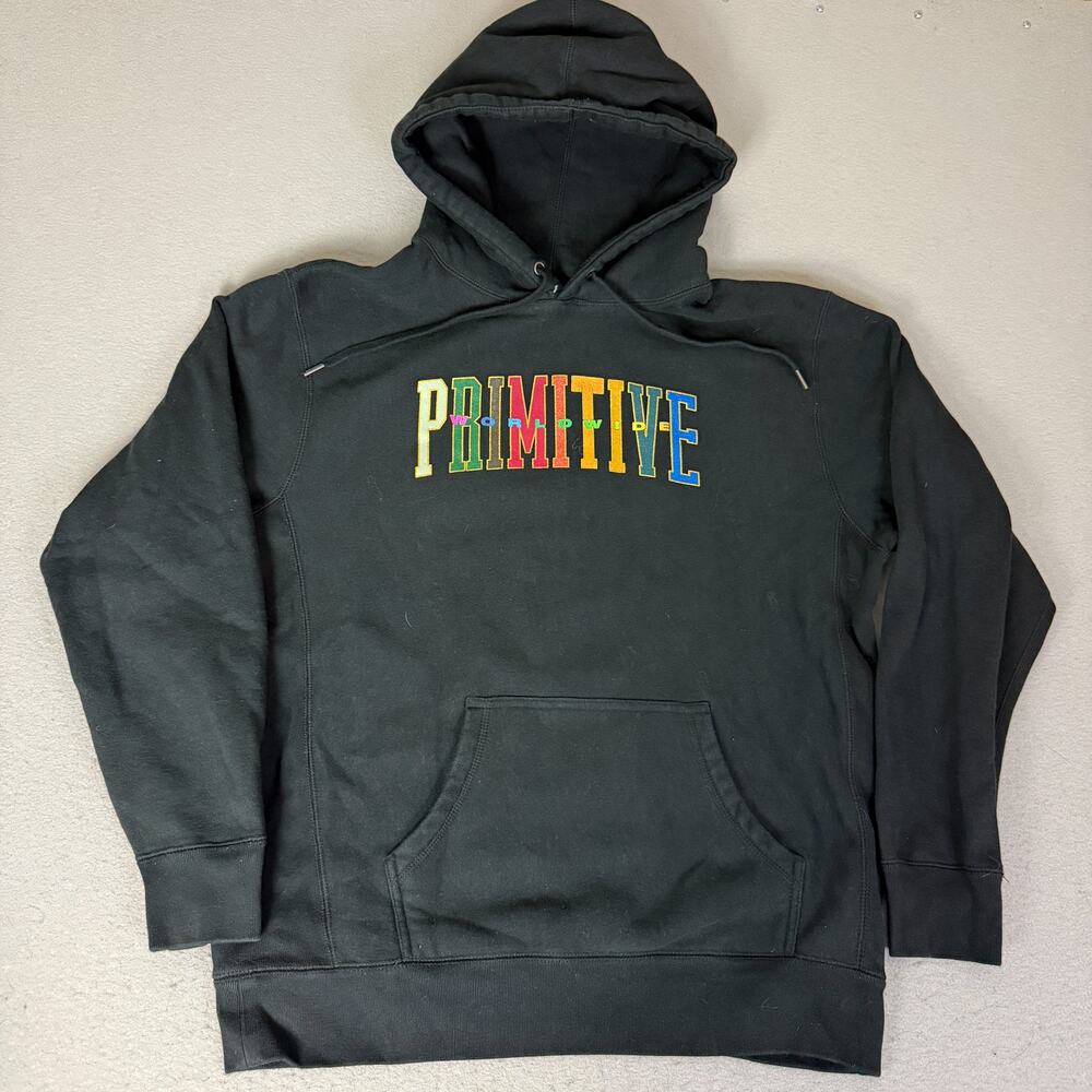 Primitive Worldwide Hoodie Men's XL Black Multicolor Logo Pullover Skate Hoodie